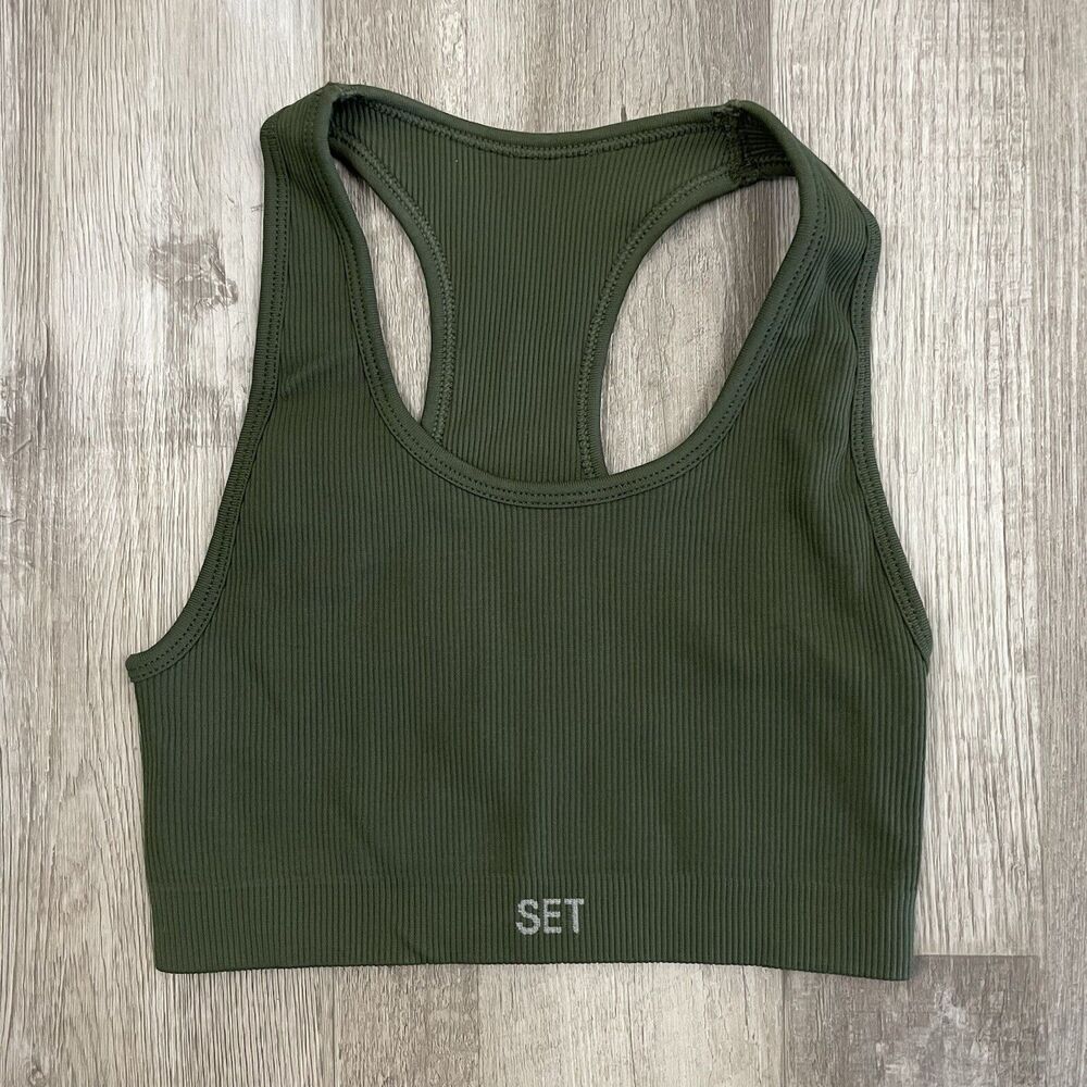 Set Womens S Green Ribbed Racerback Bra Sculptflex